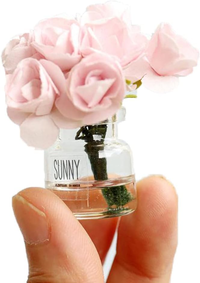 Zhuluck 2 Pcs Dollhouse Miniature Flowers Dollhouse Mini Vase with Flower Dolls House Flower Glass Vase 1:12 Scale Dollhouse Miniature Flower in Vase, Lightweight Dollhouse Decor - Image 2